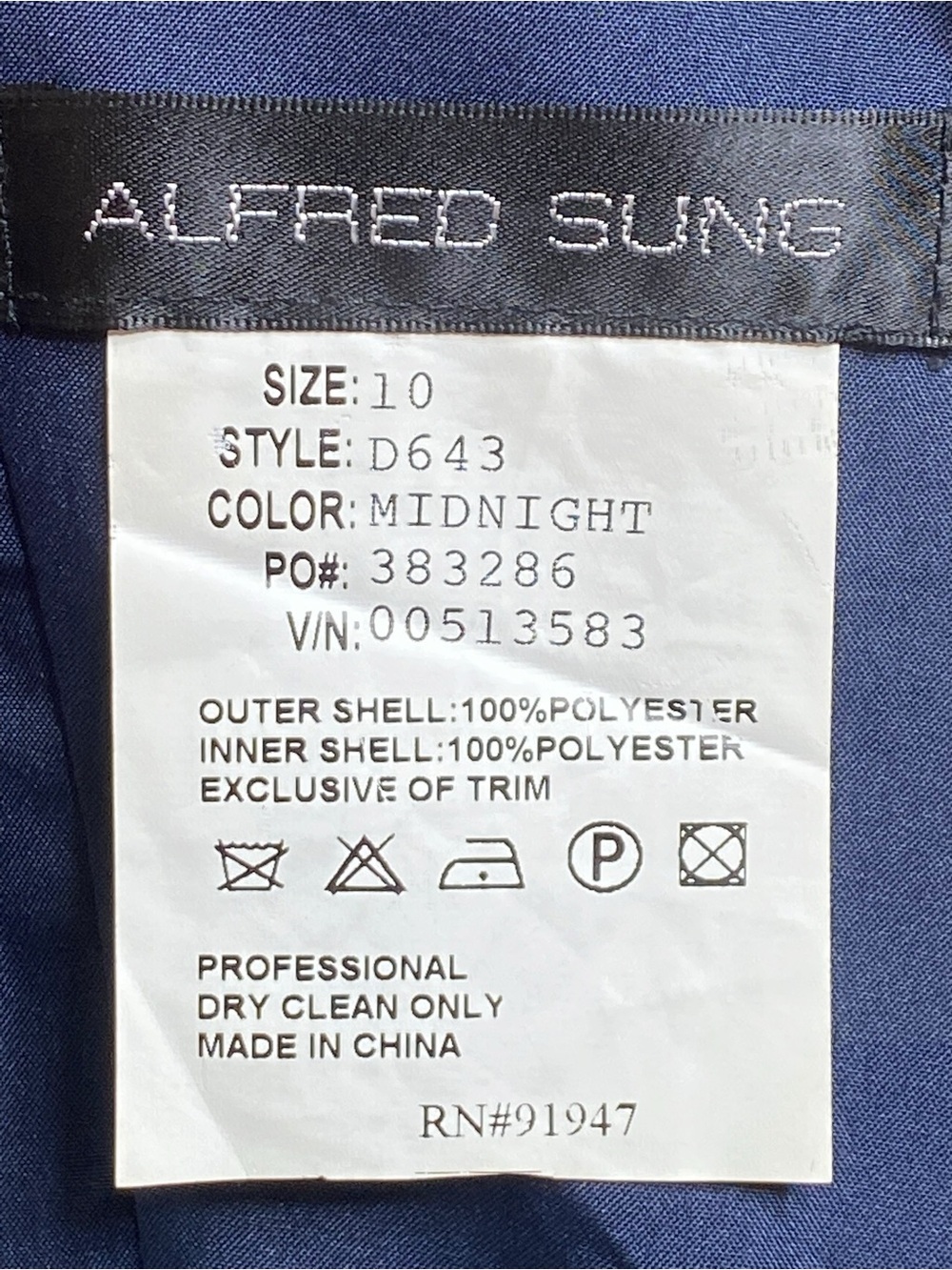 Alfred Sung Dark Blue Evening Dress Women’s Size 10 - Picture 14 of 15